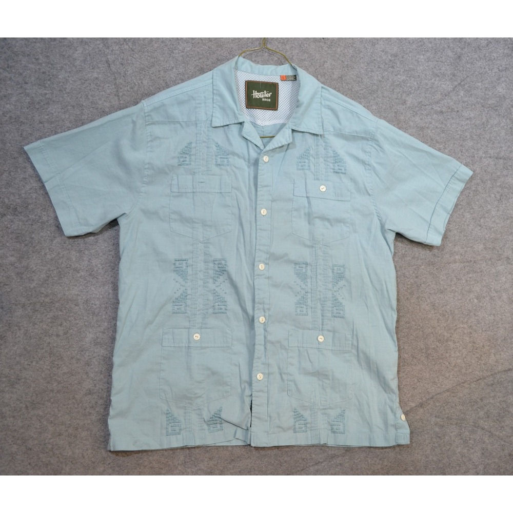 Howler Bros Guayabera Shirt Mens L Blue Hermano Short Sleeve Button Up Casual